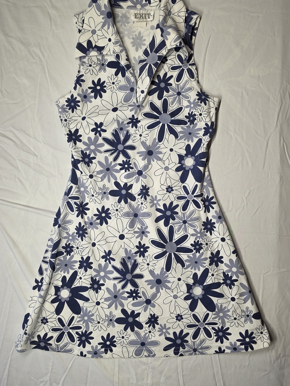 Sleeveless Floral Polo Mini Dress in Navy and White